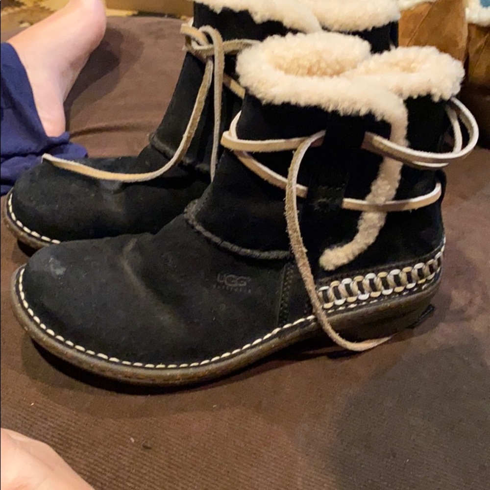 UGG black tie up booties